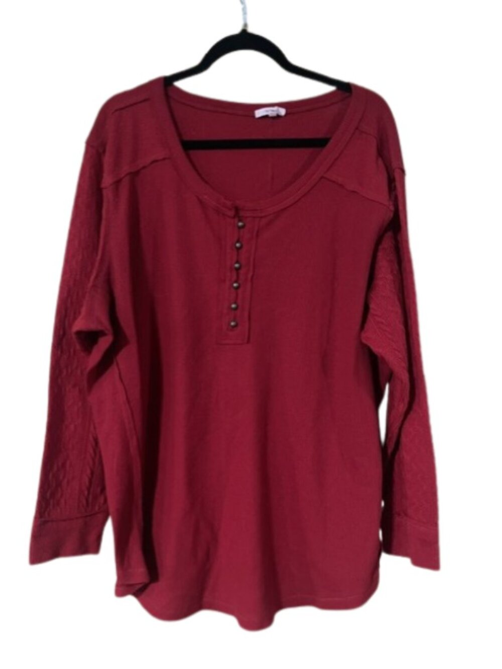 Maurices Red Cable Knit Henley Long Sleeve Tee sz 4X